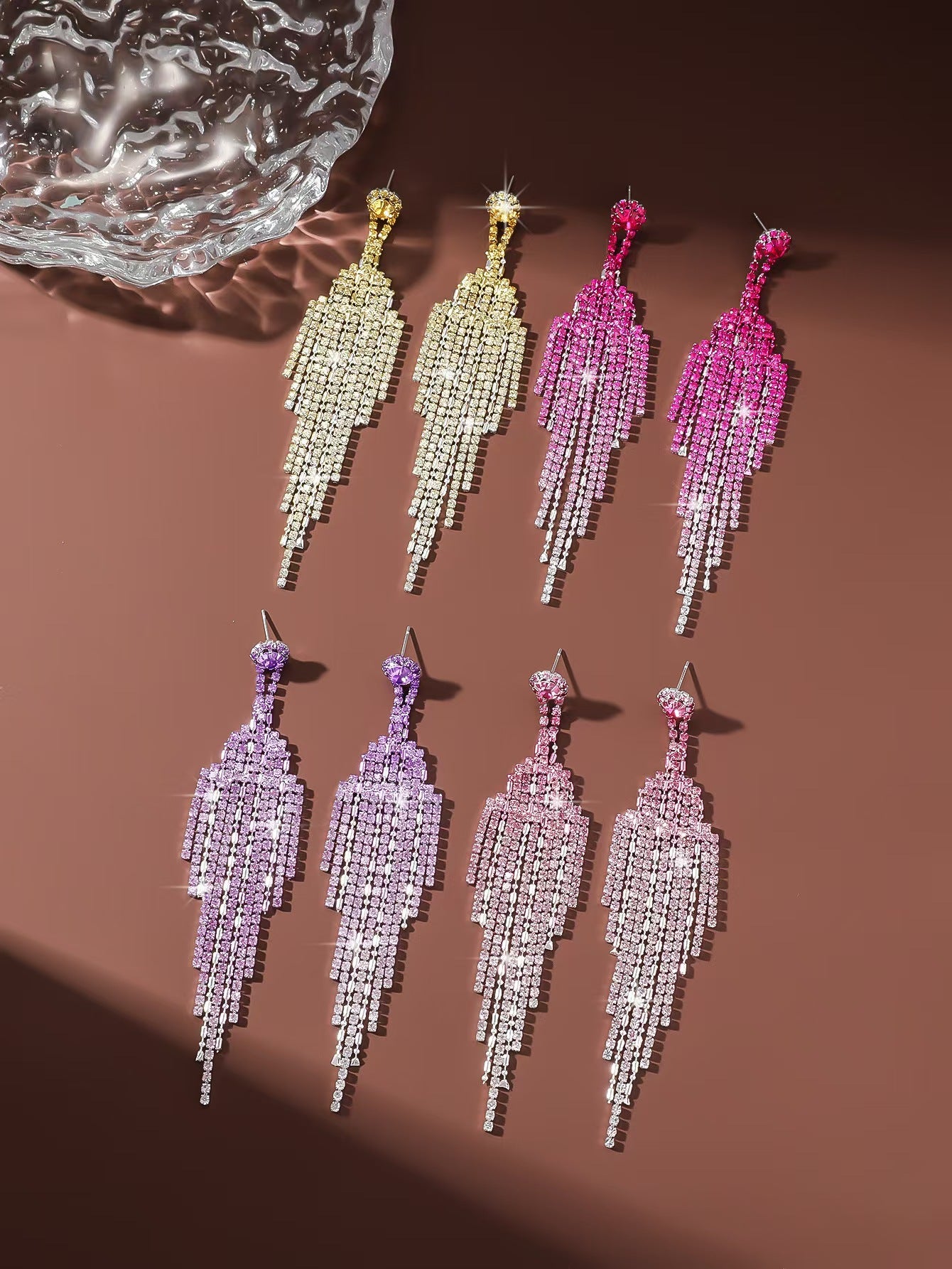 Luxury Full Rhinestone Tassel Earrings