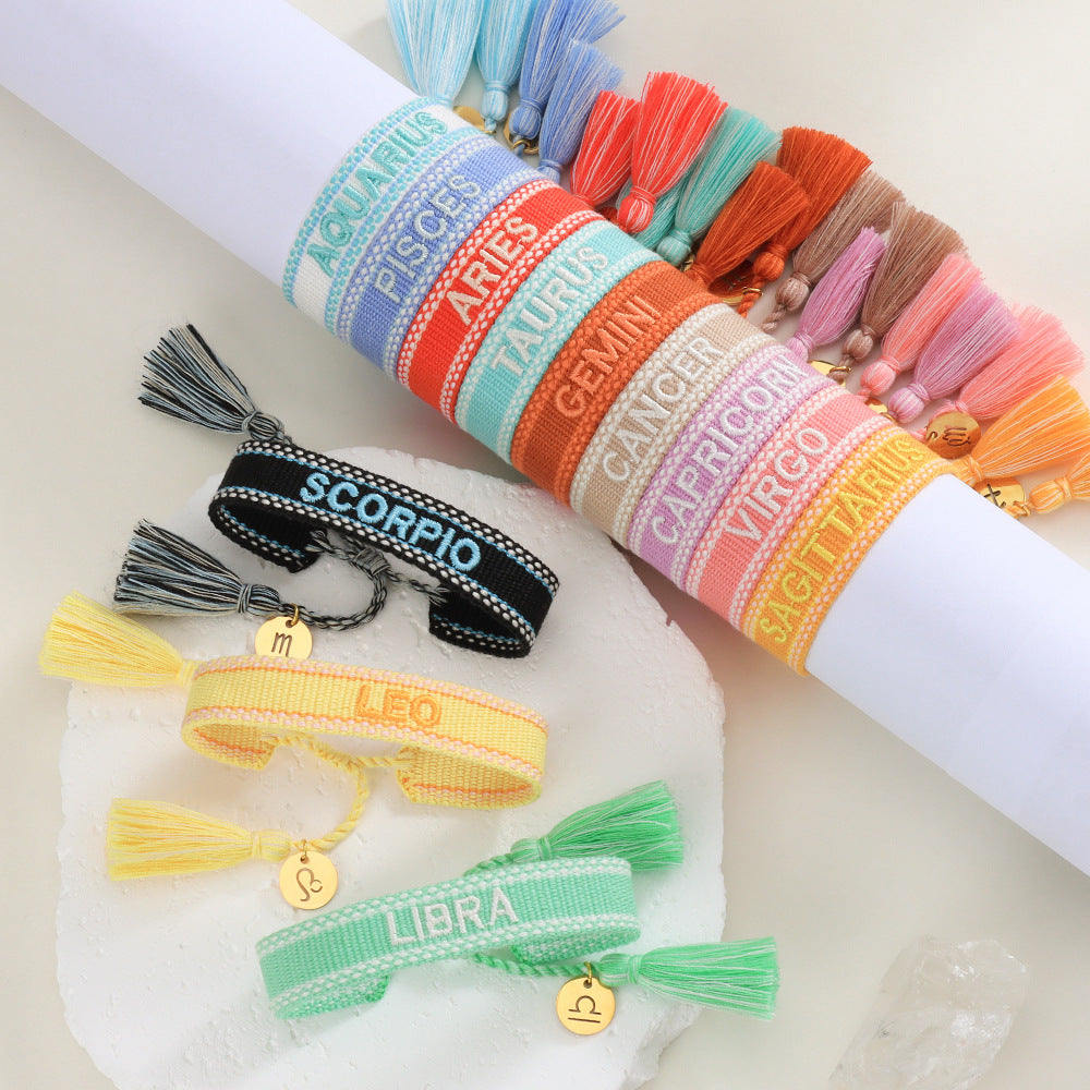 Cute Zodiac sign bracelet embroidery letter braided bracelet