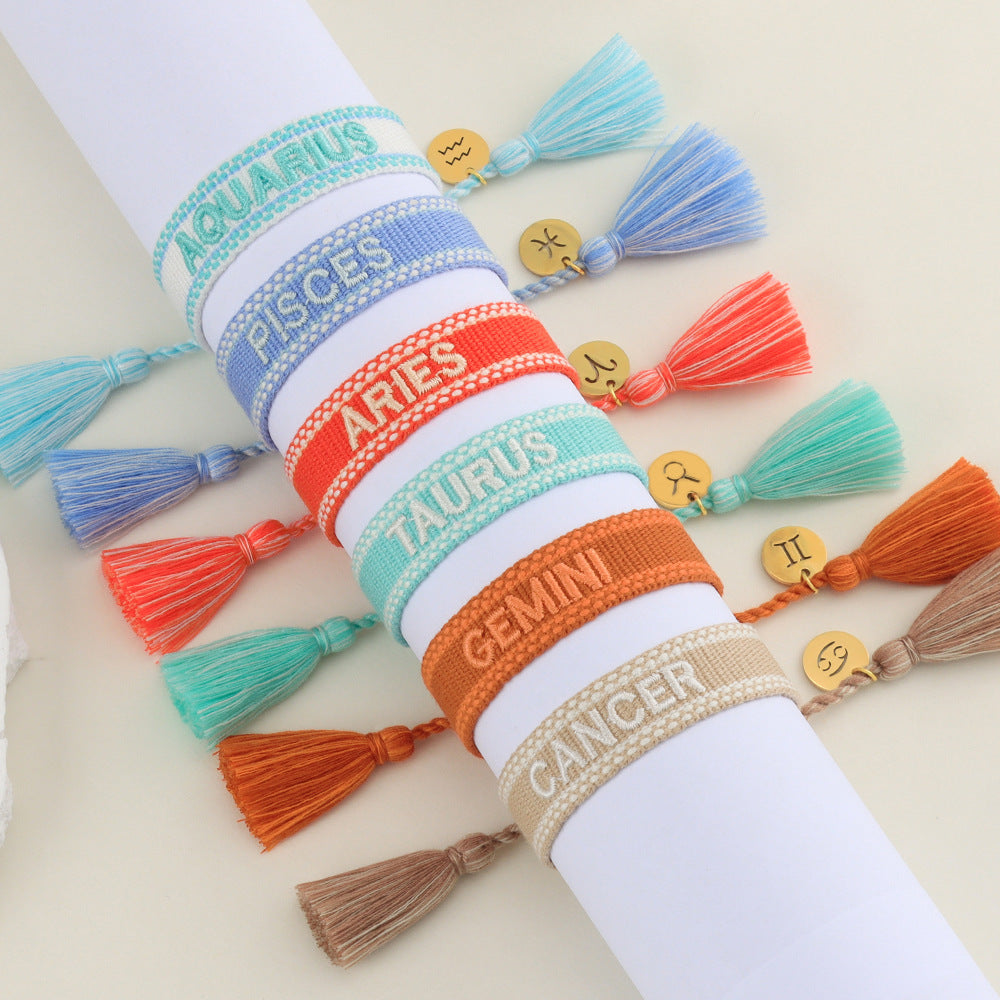 Cute Zodiac sign bracelet embroidery letter braided bracelet