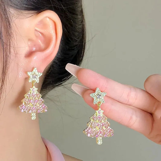 Pink Christmas Tree Earrings for Women