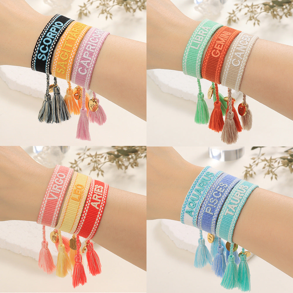 Cute Zodiac sign bracelet embroidery letter braided bracelet