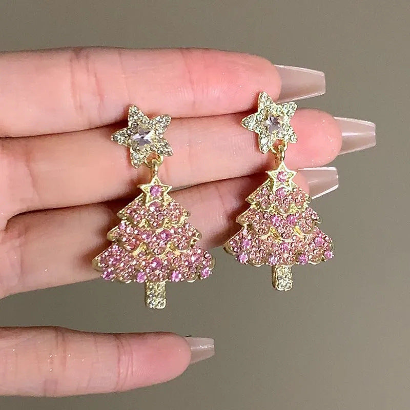 Pink Christmas Tree Earrings for Women