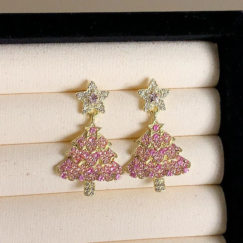 Pink Christmas Tree Earrings for Women