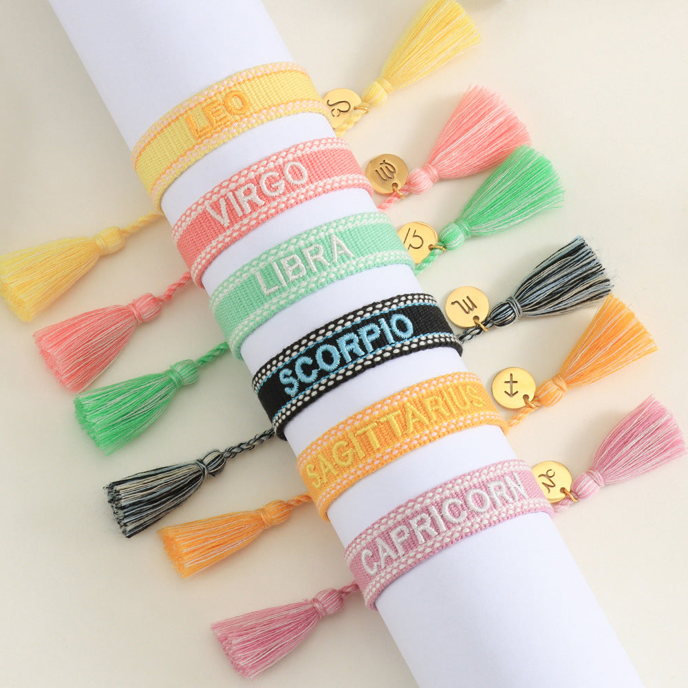 Cute Zodiac sign bracelet embroidery letter braided bracelet