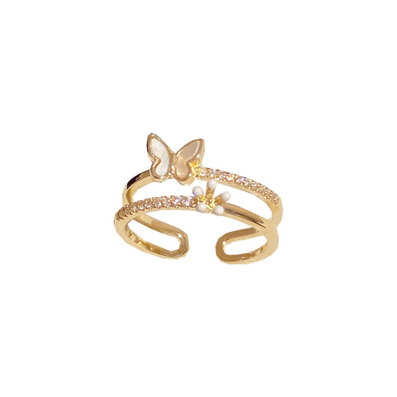 Women's Butterfly Double Layer Ring Adjustable Ring